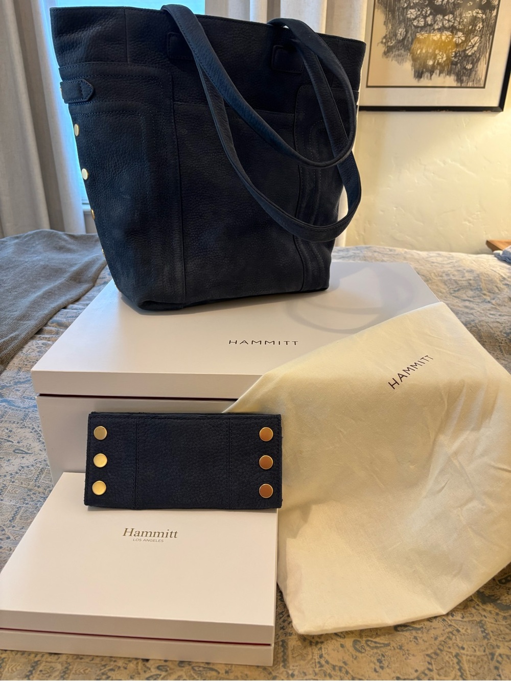 Hammitt Matching Set Otis Tote and 110 North Wallet Skies Nubuck Navy NWT